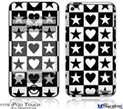 iPod Touch 4G Decal Style Vinyl Skin - Hearts And Stars Black and White