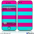 iPhone 4 Decal Style Vinyl Skin - Psycho Stripes Neon Teal and Hot Pink (DOES NOT fit newer iPhone 4S)