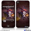 iPhone 4 Decal Style Vinyl Skin - Cute Halloween Witch on Broom with Cat and Jack O Lantern Pumpkin (DOES NOT fit newer iPhone 4S)
