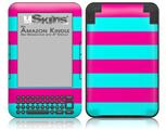 Psycho Stripes Neon Teal and Hot Pink - Decal Style Skin fits Amazon Kindle 3 Keyboard (with 6 inch display)