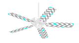 Chevrons Gray And Aqua - Ceiling Fan Skin Kit fits most 42 inch fans (FAN and BLADES SOLD SEPARATELY)