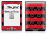 Skull Stripes Red - Decal Style Skin (fits 4th Gen Kindle with 6inch display and no keyboard)