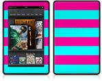Amazon Kindle Fire (Original) Decal Style Skin - Psycho Stripes Neon Teal and Hot Pink