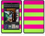 Amazon Kindle Fire (Original) Decal Style Skin - Psycho Stripes Neon Green and Hot Pink