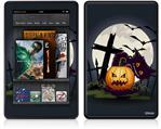 Amazon Kindle Fire (Original) Decal Style Skin - Halloween Jack O Lantern and Cemetery Kitty Cat