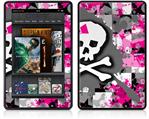 Amazon Kindle Fire (Original) Decal Style Skin - Girly Pink Bow Skull