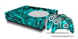 WraptorSkinz Decal Skin Wrap Set works with 2016 and newer XBOX One S Console and 2 Controllers Liquid Metal Chrome Neon Teal