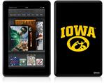 Amazon Kindle Fire (Original) Decal Style Skin - Iowa Hawkeyes Tigerhawk Oval 01 Gold on Black