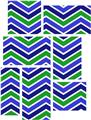 Zig Zag Blue Green - 7 Piece Fabric Peel and Stick Wall Skin Art (50x38 inches)
