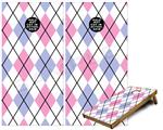 Cornhole Game Board Vinyl Skin Wrap Kit - Premium Laminated - Argyle Pink and Blue fits 24x48 game boards (GAMEBOARDS NOT INCLUDED)