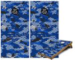 Cornhole Game Board Vinyl Skin Wrap Kit - Premium Laminated - HEX Mesh Camo 01 Blue Bright fits 24x48 game boards (GAMEBOARDS NOT INCLUDED)