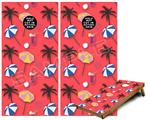 Cornhole Game Board Vinyl Skin Wrap Kit - Premium Laminated - Beach Party Umbrellas Coral fits 24x48 game boards (GAMEBOARDS NOT INCLUDED)
