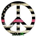 Painted Faded and Cracked Pink Line USA American Flag - Peace Sign Car Window Decal 6 x 6 inches