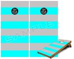 Cornhole Game Board Vinyl Skin Wrap Kit - Psycho Stripes Neon Teal and Gray fits 24x48 game boards (GAMEBOARDS NOT INCLUDED)