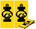 Cornhole Game Board Vinyl Skin Wrap Kit - Iowa Hawkeyes Tigerhawk Oval 02 Black on Gold fits 24x48 game boards (GAMEBOARDS NOT INCLUDED)
