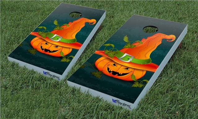Halloween Corn Hole
 Cornhole Game Board Skin Wraps Halloween Mean Jack O Lantern Pumpkin