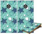 Cornhole Game Board Vinyl Skin Wrap Kit - Starfish and Sea Shells Seafoam Green fits 24x48 game boards (GAMEBOARDS NOT INCLUDED)