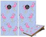 Cornhole Game Board Vinyl Skin Wrap Kit - Flamingos on Blue fits 24x48 game boards (GAMEBOARDS NOT INCLUDED)