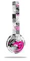 Skin Decal Wrap compatible with Beats Solo 2 WIRED Headphones Checker Skull Splatter Pink (HEADPHONES NOT INCLUDED)