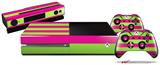 Psycho Stripes Neon Green and Hot Pink - Holiday Bundle Decal Style Skin fits XBOX One Console Original, Kinect and 2 Controllers (XBOX SYSTEM NOT INCLUDED)