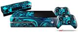 Liquid Metal Chrome Neon Blue - Holiday Bundle Decal Style Skin compatible with XBOX One Console Original, Kinect and 2 Controllers (XBOX SYSTEM NOT INCLUDED)