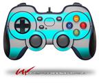 Psycho Stripes Neon Teal and Gray - Decal Style Skin fits Logitech F310 Gamepad Controller (CONTROLLER SOLD SEPARATELY)