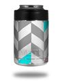 Skin Decal Wrap for Yeti Colster, Ozark Trail and RTIC Can Coolers - Chevrons Gray And Aqua (COOLER NOT INCLUDED)