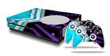 WraptorSkinz Decal Skin Wrap Set works with 2016 and newer XBOX One S Console and 2 Controllers Black Waves Neon Teal Purple