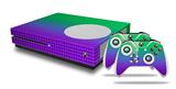 WraptorSkinz Decal Skin Wrap Set works with 2016 and newer XBOX One S Console and 2 Controllers Faded Dots Purple Green