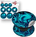 Decal Style Vinyl Skin Wrap 3 Pack compatible with PopSockets Liquid Metal Chrome Neon Blue (POPSOCKET NOT INCLUDED)