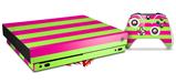Skin Wrap compatible with XBOX One X Console and Controller Psycho Stripes Neon Green and Hot Pink