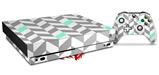 Skin Wrap for XBOX One X Console and Controller Chevrons Gray And Seafoam