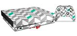 Skin Wrap for XBOX One X Console and Controller Chevrons Gray And Turquoise