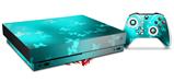 Skin Wrap for XBOX One X Console and Controller Bokeh Butterflies Neon Teal