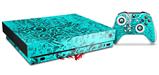 Skin Wrap for XBOX One X Console and Controller Folder Doodles Neon Teal