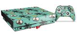 Skin Wrap for XBOX One X Console and Controller Coconuts Palm Trees and Bananas Seafoam Green