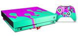 Skin Wrap for XBOX One X Console and Controller Drip Teal Pink Yellow