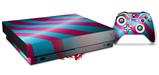 Skin Wrap for XBOX One X Console and Controller Two Tone Waves Neon Teal Hot Pink