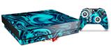 Skin Wrap compatible with XBOX One X Console and Controller Liquid Metal Chrome Neon Blue