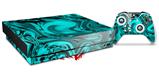 Skin Wrap compatible with XBOX One X Console and Controller Liquid Metal Chrome Neon Teal