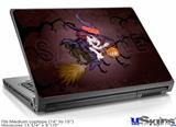 Laptop Skin (Medium) - Cute Halloween Witch on Broom with Cat and Jack O Lantern Pumpkin