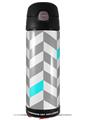 Skin Decal Wrap for Thermos Funtainer 16oz Bottle Chevrons Gray And Aqua (BOTTLE NOT INCLUDED) by WraptorSkinz