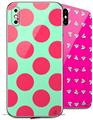 2 Decal style Skin Wraps set for Apple iPhone X and XS Kearas Polka Dots Pink And Blue