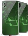 2 Decal style Skin Wraps set for Apple iPhone X and XS Bokeh Music Green