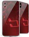 2 Decal style Skin Wraps set for Apple iPhone X and XS Bokeh Music Red