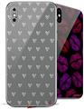 2 Decal style Skin Wraps set for Apple iPhone X and XS Hearts Gray On White