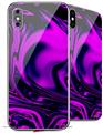2 Decal style Skin Wraps set compatible with Apple iPhone X and XS Liquid Metal Chrome Purple