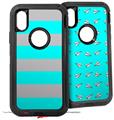 2x Decal style Skin Wrap Set compatible with Otterbox Defender iPhone X and Xs Case - Psycho Stripes Neon Teal and Gray (CASE NOT INCLUDED)