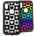 2x Decal style Skin Wrap Set compatible with Otterbox Defender iPhone X and Xs Case - Hearts And Stars Black and White (CASE NOT INCLUDED)