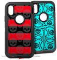 2x Decal style Skin Wrap Set compatible with Otterbox Defender iPhone X and Xs Case - Skull Stripes Red (CASE NOT INCLUDED)